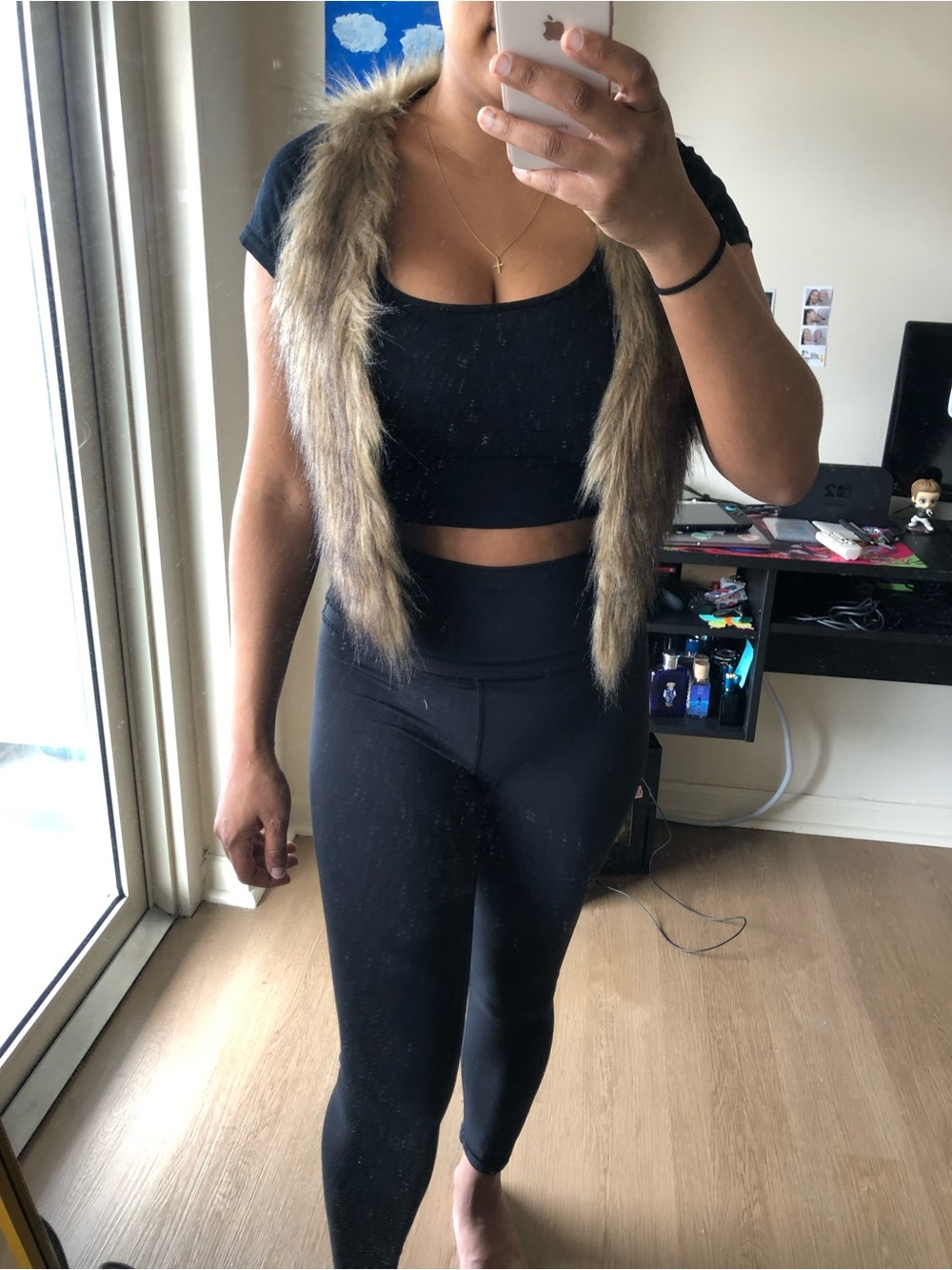 Faux Fur Open Front Vest - Taupe Brown